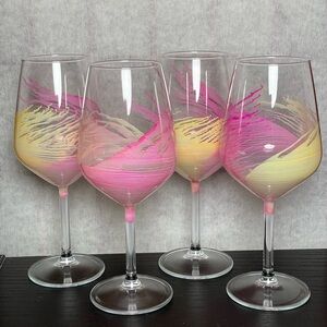 Rakle Refined Glassware Pink & Yellow Spun Watercolor Designed Wine Glasses (4)